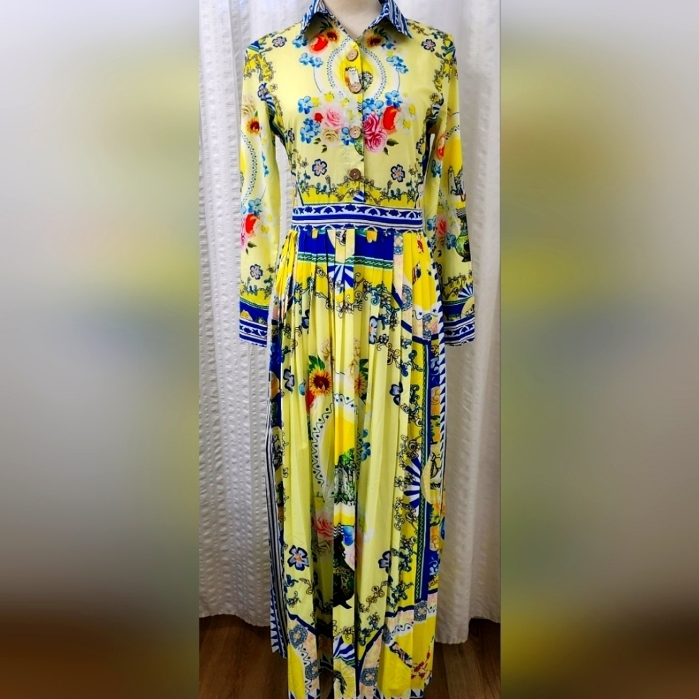 Lizette Collection, Women's  Pleated Maxi Dress, Multicolor Small Worn Once